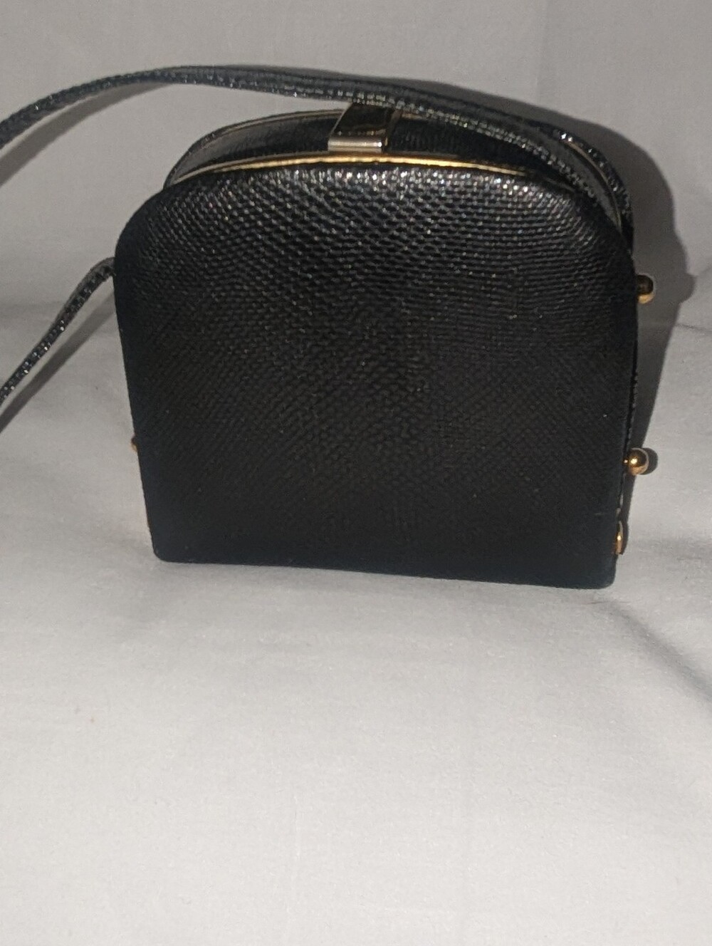 Susan Gail Black Genuine Snake Skin Box Crossbody Bag with Gold Accents